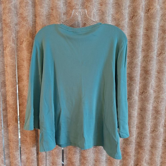 Lt teal v neck 3/4 sleeve top Chico's size 3 - Picture 3 of 5